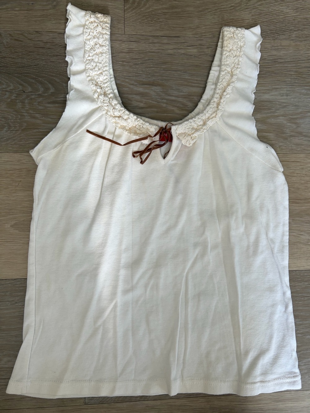 Gloria Vanderbilt Y2K Cream Crochet Ruffle Babydoll Tank Top Size M